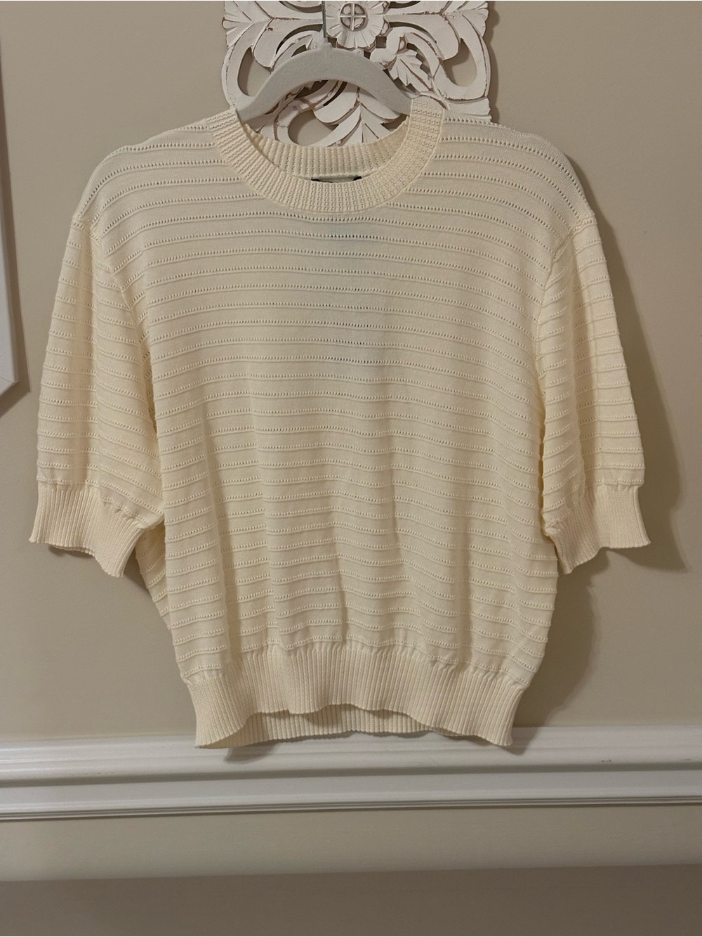 Frye Cream Crewneck Short-Sleeve Knit Sweater